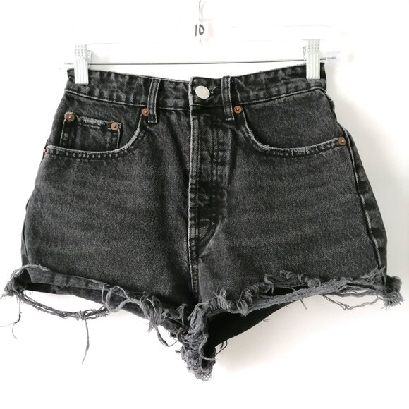 Zara Womens Black Denim High Rise Flat Front Distressd Hem Cut Off Shorts Size 2 - Picture 1 of 7